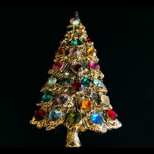 Vintage Multi-Color Rhinestone Christmas Tree Brooch